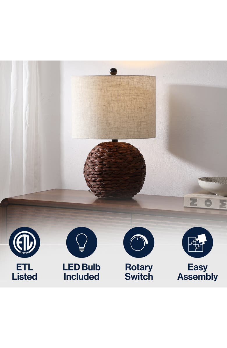 JONATHAN Y Camilo 21.5" Modern Coastal Woven Rattan Globe LED Table Lamp, Alternate, color, Dark Brown
