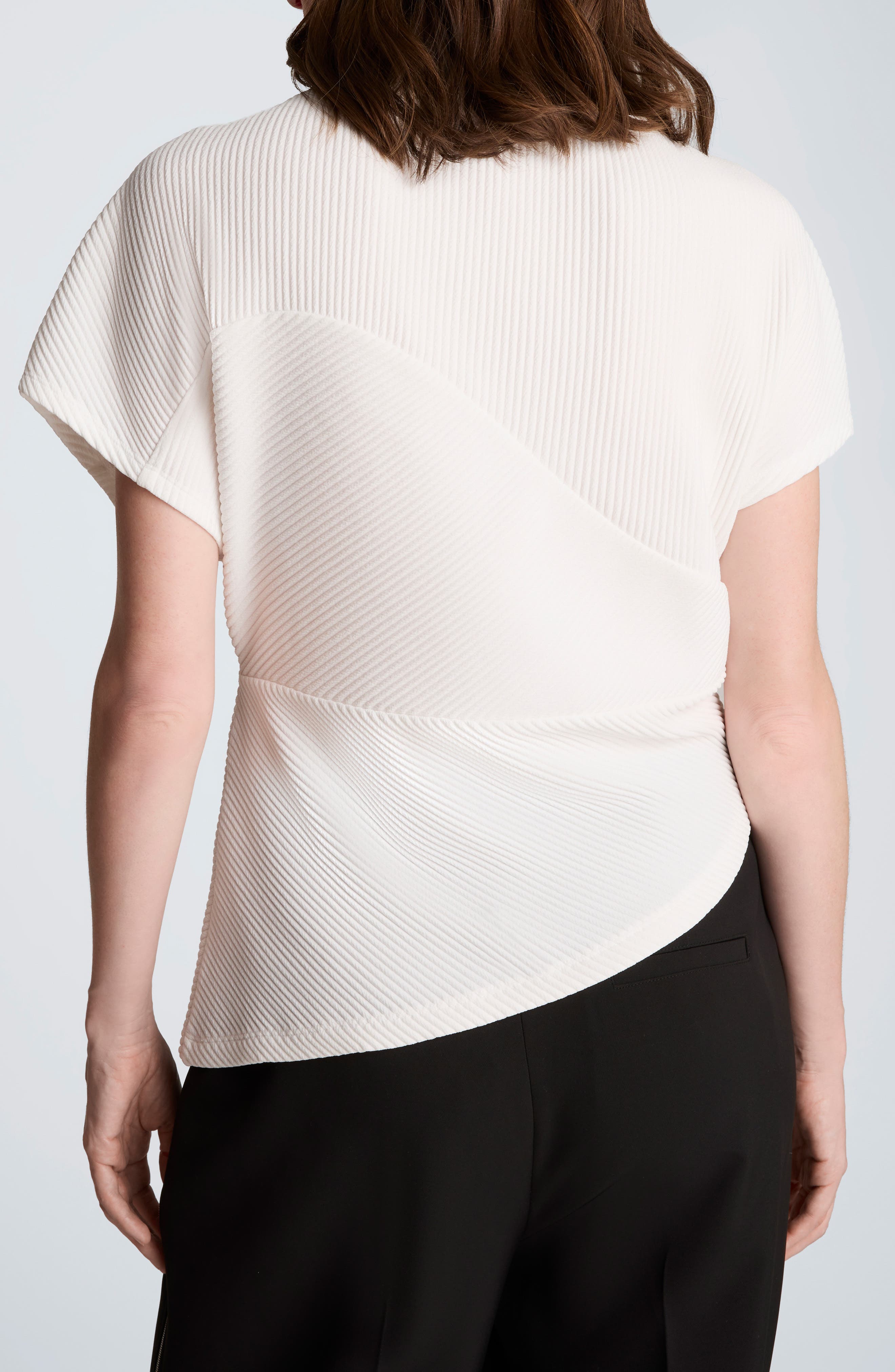 Asymmetric Mock Neck Rib Knit Top - image 2