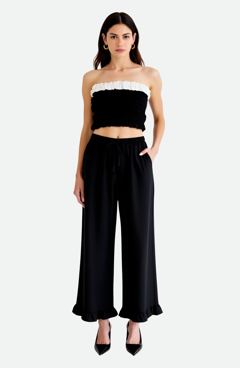 Modenaire Wide Leg Drawstring Pants with Ruffle Hem, Main, color,