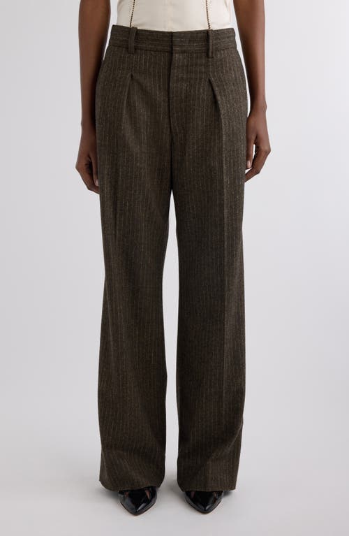 Isabel Marant Lisetta Pinstripe Pleated Wide Leg Wool Blend Trousers In Brown