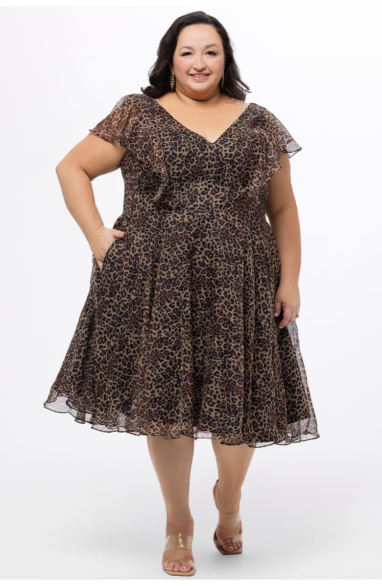 Celebrations by Sydney's Closet V-Neck Flutter Sleeve Plus Size Animal Print Dress, Alternate, color, Animal Print