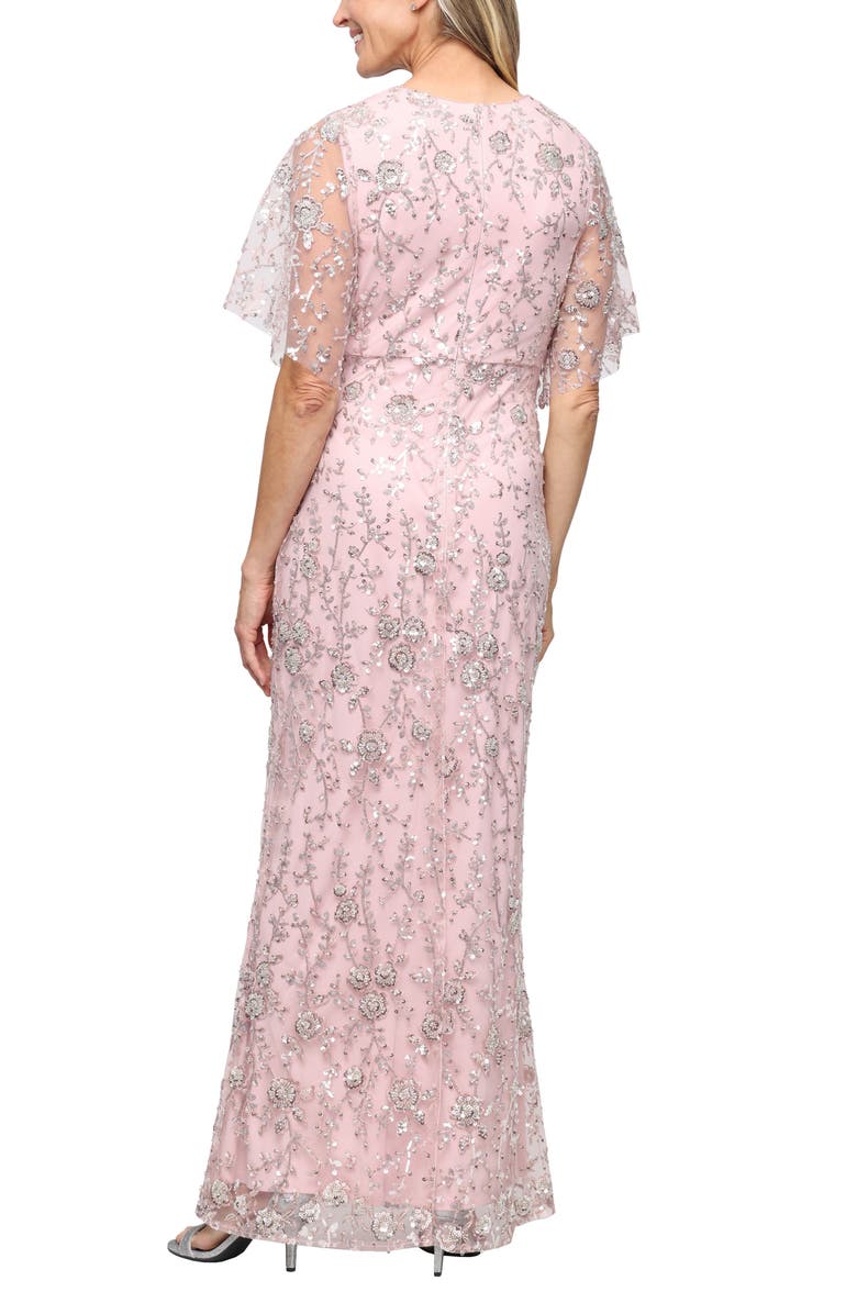 SL FASHIONS Beaded Surplice Neck Gown, Alternate, color, Blush