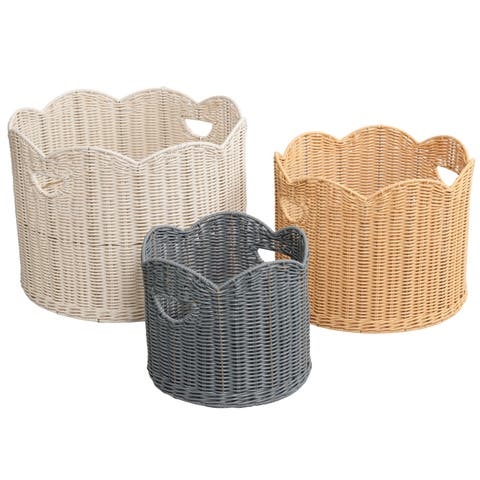 Maris Resin/Metal Scalloped Edge Nesting Storage Baskets with Handles (Set of 3)