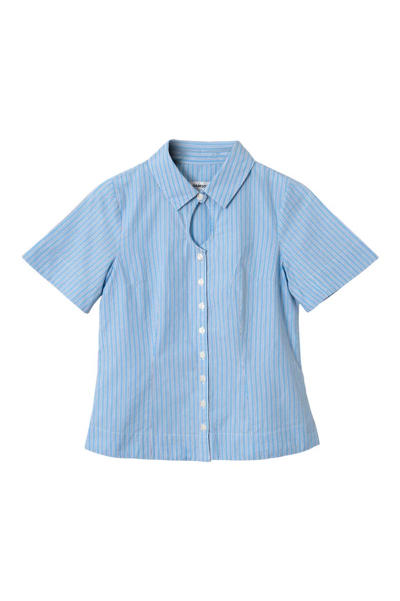 Ebba Pinstripe Keyhole Organic Cotton Button-Up Shirt, Alternate, color, BLUE