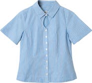 Damson Madder Ebba Pinstripe Keyhole Organic Cotton Button-Up Shirt