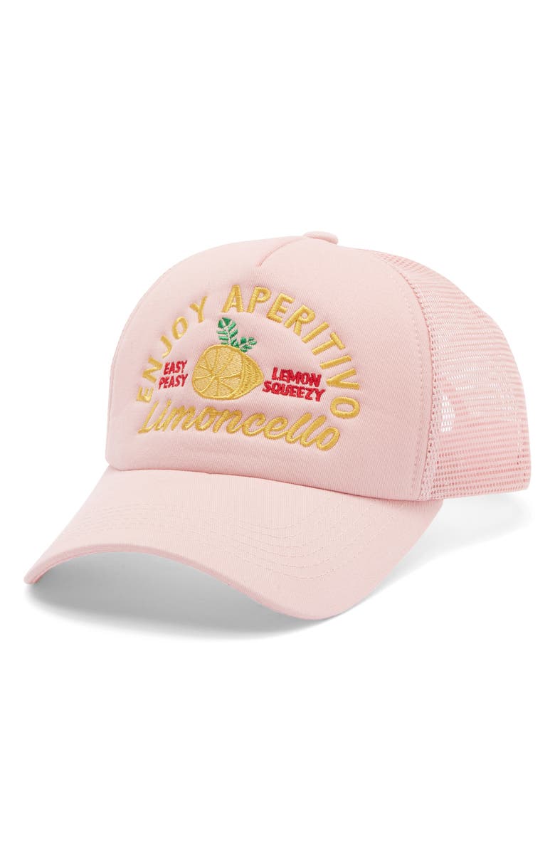 WORN/WEST Enjoy Apertivo Trucker Hat, Main, color, Light Pink