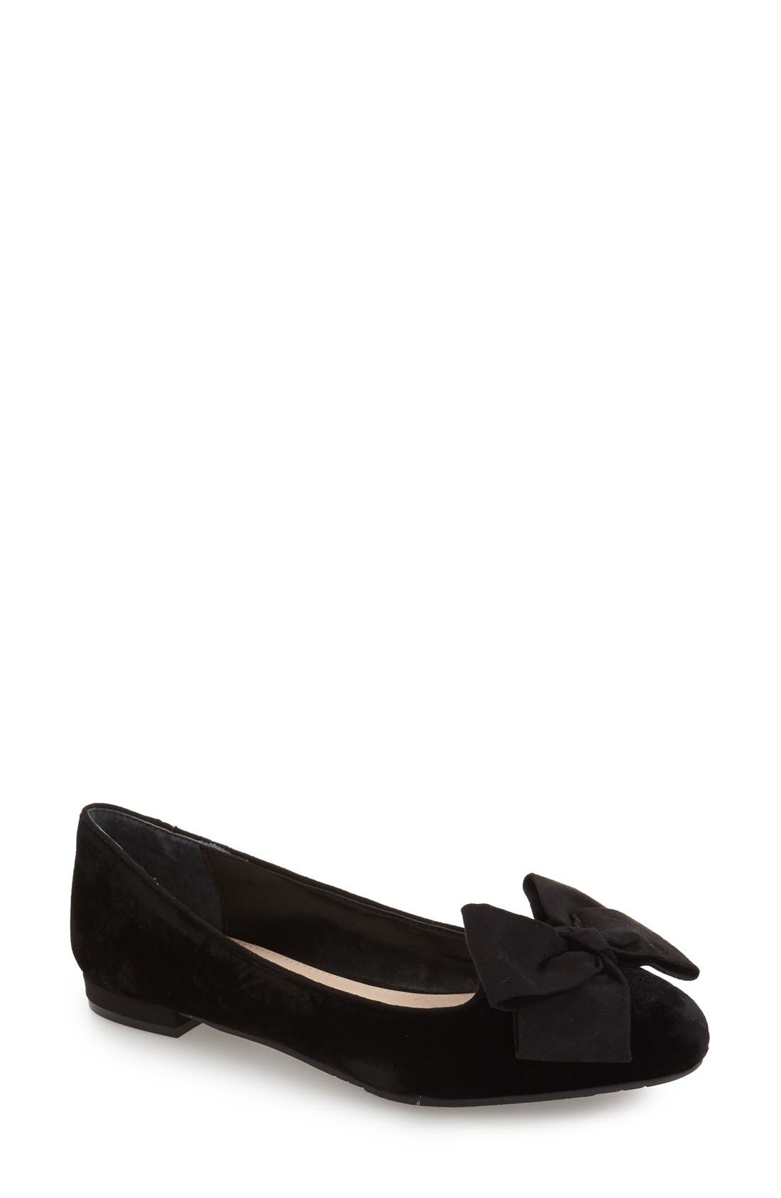 'Wisdom' Embroidered Bow Flat, Main, color, BLACK VELVET