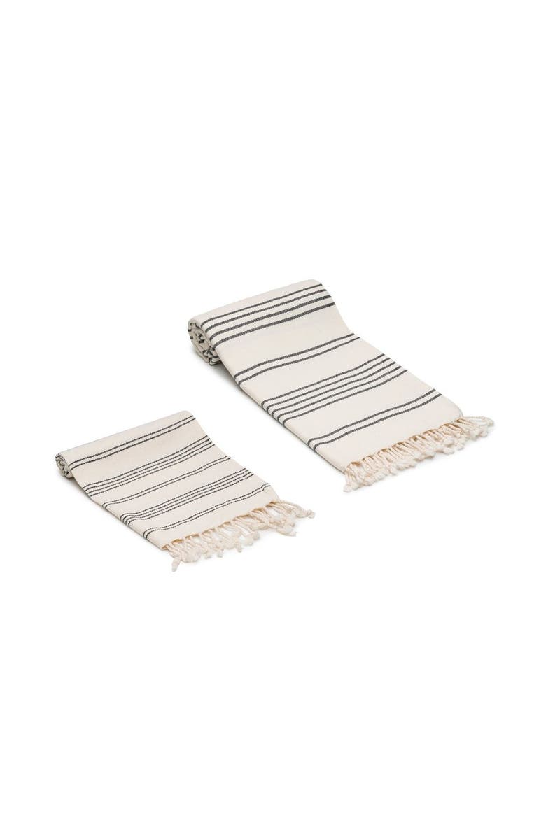 Oliviera Home Heritage Stripe Turkish Cotton Bath and Hand Towel - Set, Alternate, color, Black