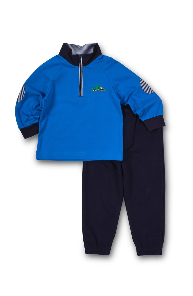 Florence Eiseman Knit Raglan 1/2 Zip Shirt With Train, Alternate, color, Blue