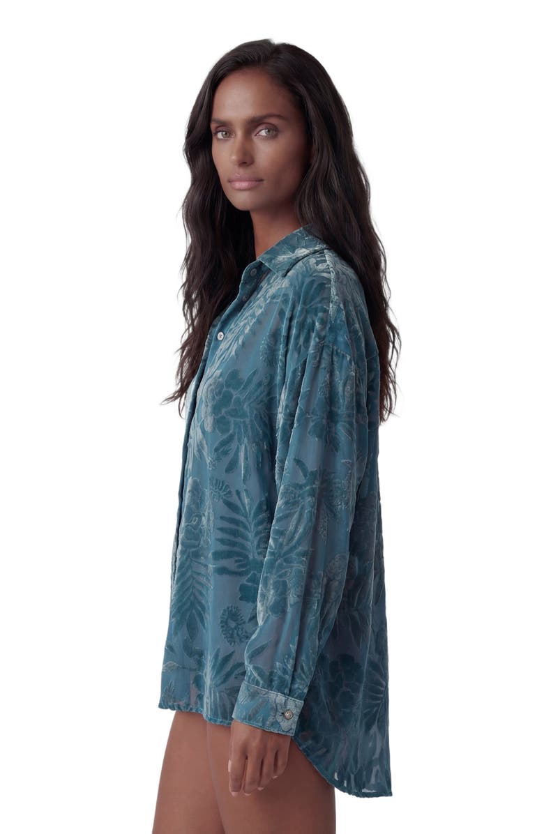Lords of Harlech Country Floral Velvet Devore Womens Shirt, Alternate, color, Country Floral Teal
