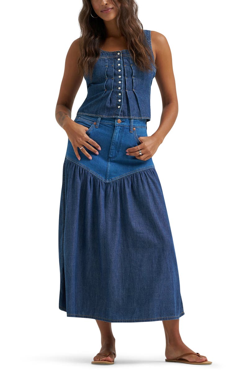 Wrangler Pleated Denim Corset Tank, Alternate, color, 