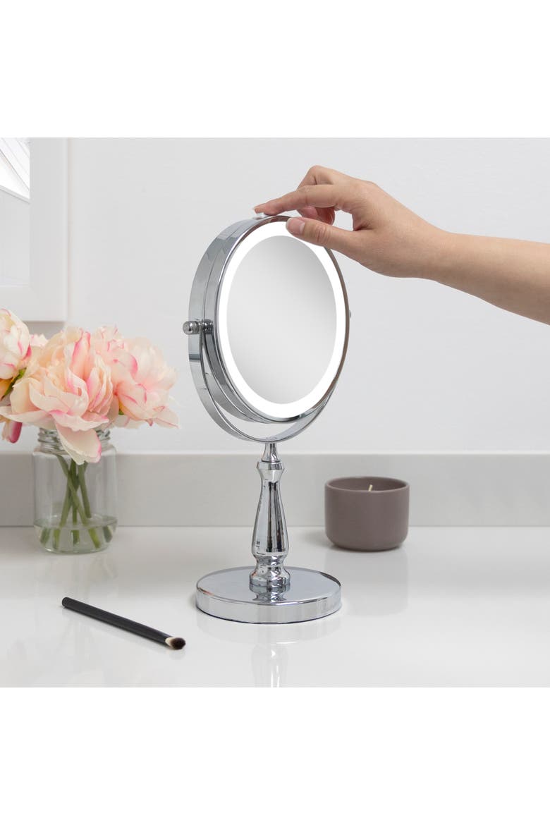 Lighted Makeup Mirror with 8X/1X Magnifications, Alternate, color, Chrome