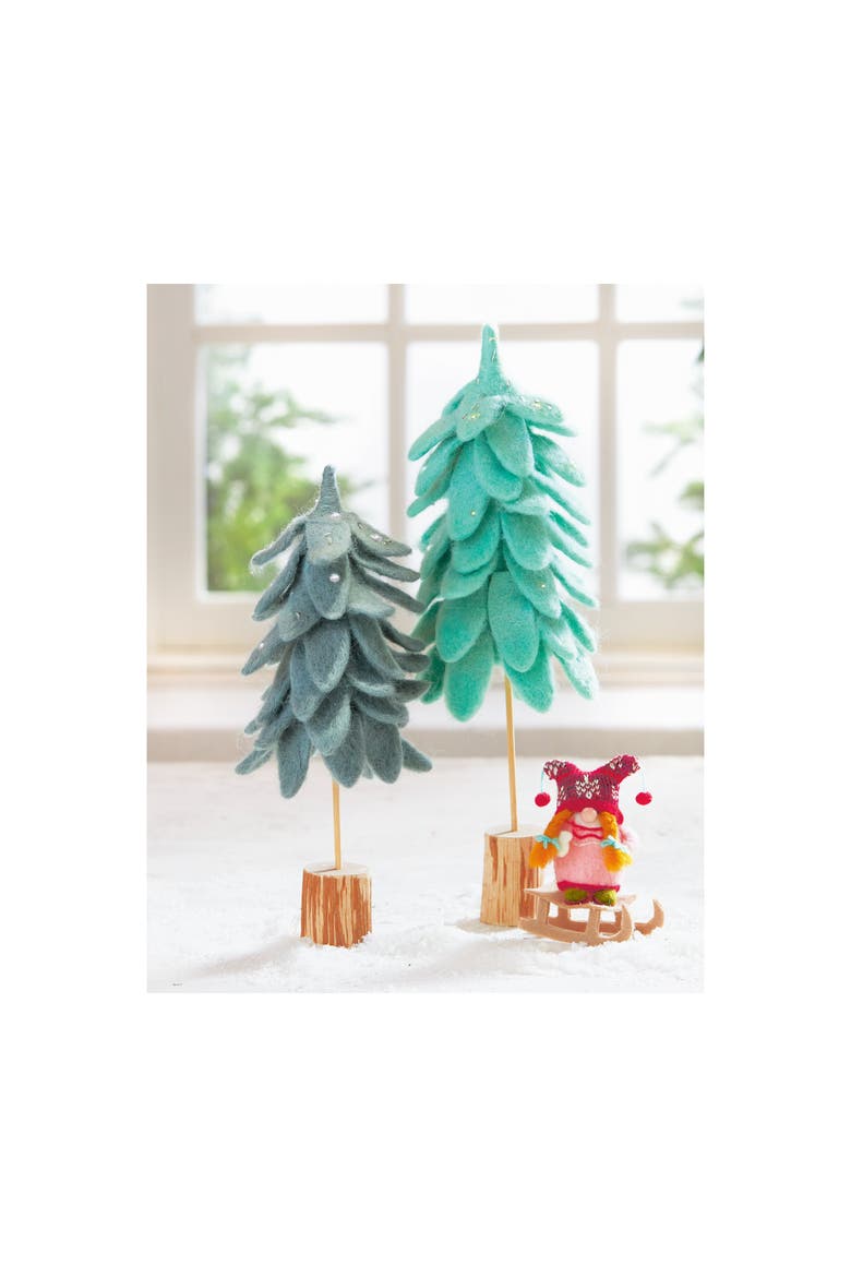 Wooly Felt Christmas Tree with Log Base - Dark Green Decor, Alternate, color, Green