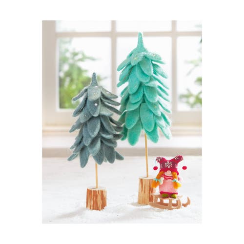 Tag Wooly Felt Christmas Tree With Log Base In Green