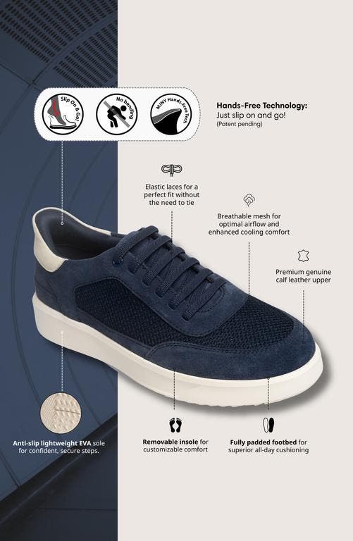 Catherine Street  Hands Free Technology Leather Sneaker, Alternate, color, Navy Suede