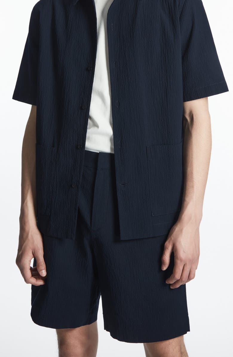 COS Seersucker Flat Front Shorts, Alternate, color, 