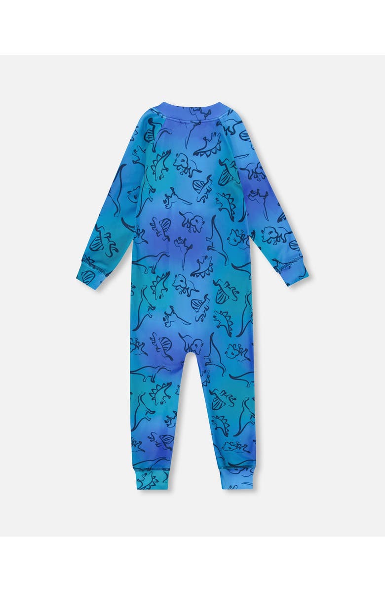 Deux par Deux One-Piece Thermal Underwear Dinosaur, Alternate, color, Blue Gradient