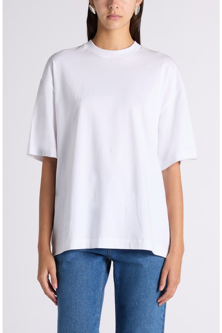 Artigiana Embroidered Yoke Oversize Cotton Jersey T-Shirt, Main, color, WHITE
