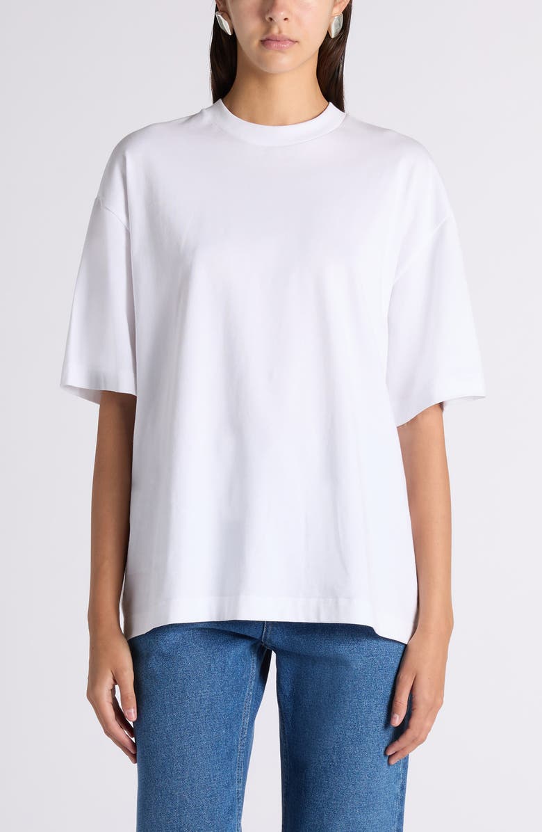 Bottega Veneta Artigiana Embroidered Yoke Oversize Cotton Jersey T-Shirt, Main, color, White