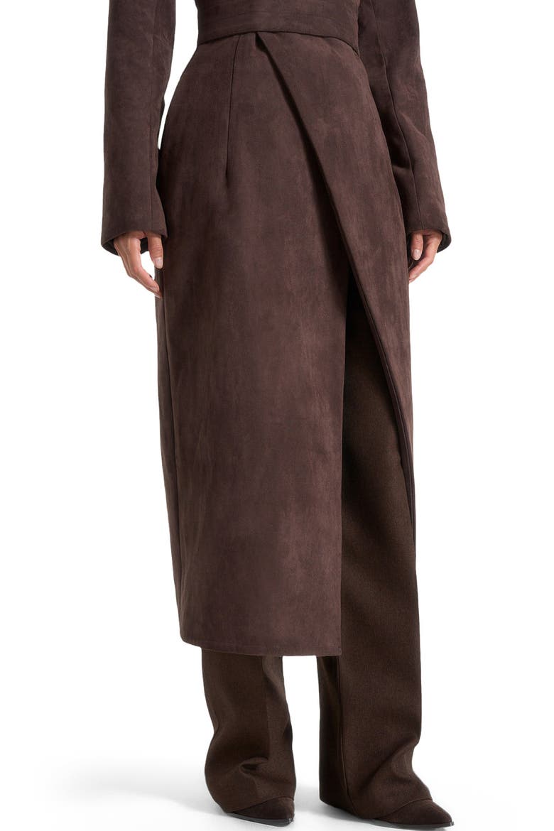 Esma Suede Asymmetric Coat with Cinch Belt, Alternate, color, Brown