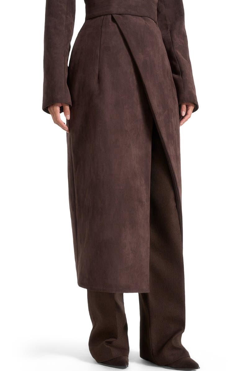 Manière De Voir Esma Suede Asymmetric Coat with Cinch Belt, Alternate, color, Brown