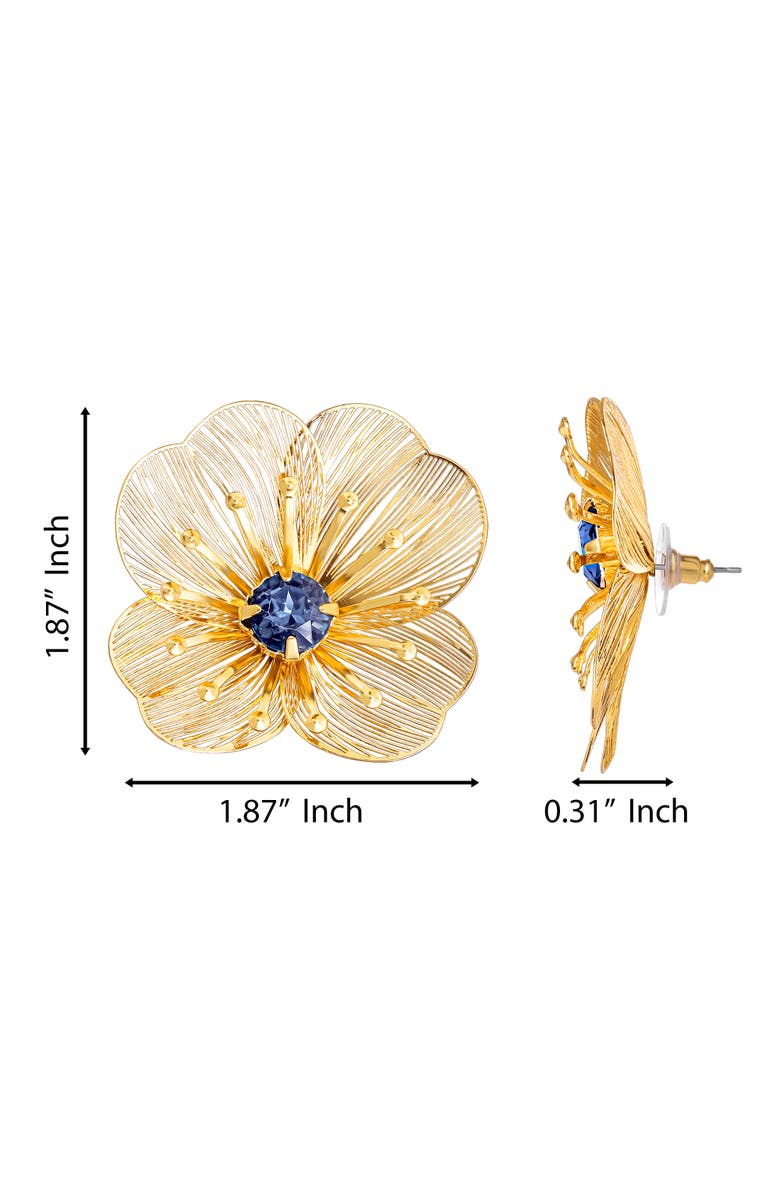 Jessica Simpson Gold-Tone Filigree Flower Stud Earrings with Blue Crystal Center, Alternate, color, Gold