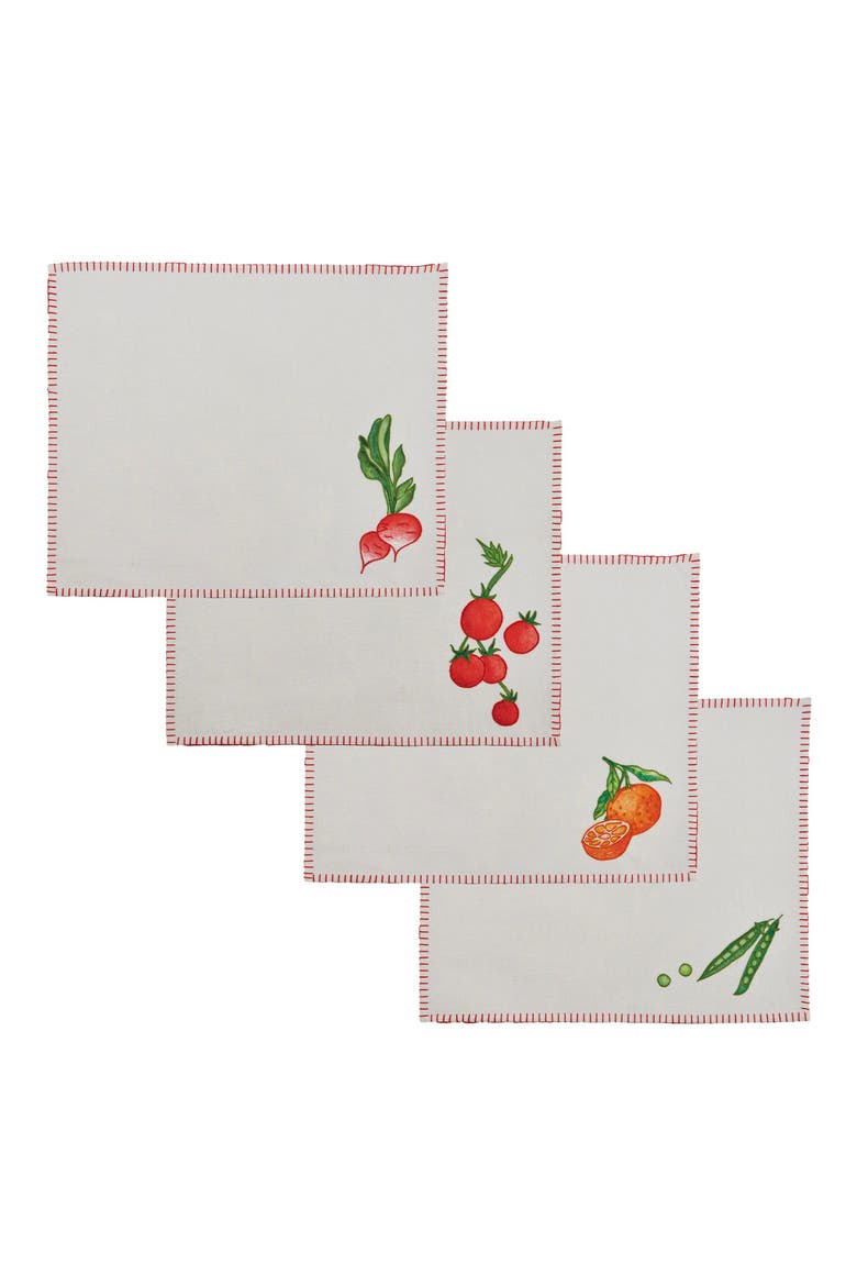 Set of 4 Assorted Embroidered Placemats, Main, color, RED