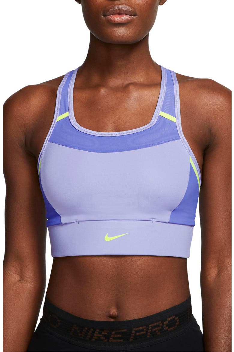 Swoosh Padded Pocket Sports Bra, Main, color, LIGHT THISTLE/ SAPPHIRE