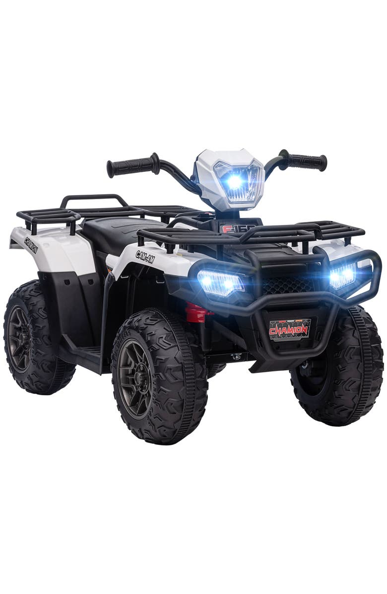 Aosom 12V Kids ATV 4 Wheeler with AUX, USB, Wear-Resistant Tread, Main, color, White