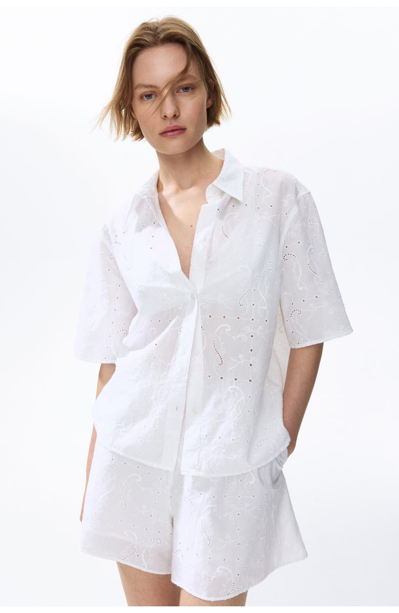 H&M Oversized Broderie Anglaise Shirt, Alternate, color, White