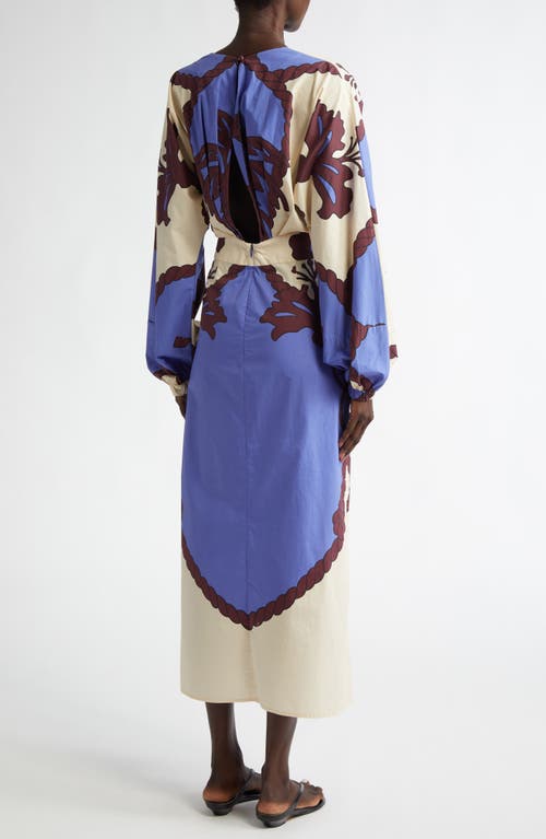 Johanna Ortiz Latitud Marina Long Sleeve Cotton Poplin Midi Dress In Blue