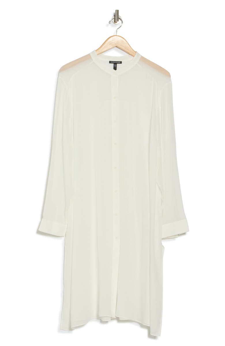 Eileen Fisher Mandarin Collar Long Sleeve Silk Button-Up Shirt, Alternate, color,