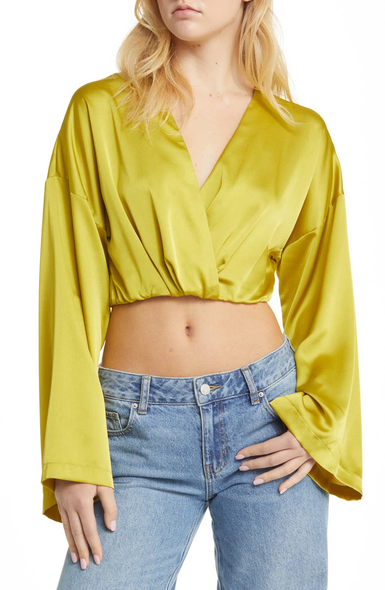 ASOS DESIGN Faux Wrap Satin Crop Top, Main, color, 