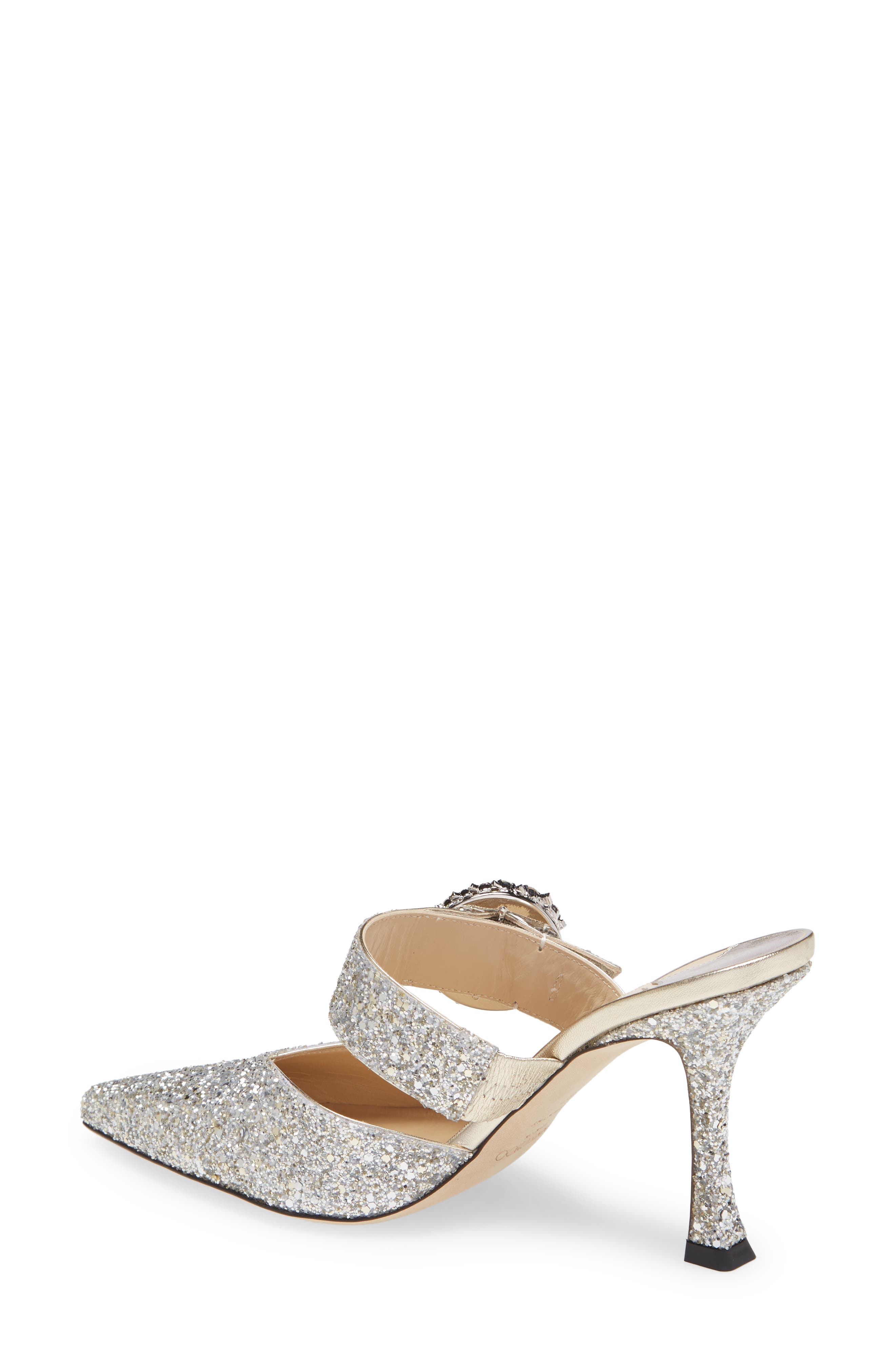 Jimmy Choo Marta Crystal Buckle Glitter Pointed Toe Mule, Alternate, color, 