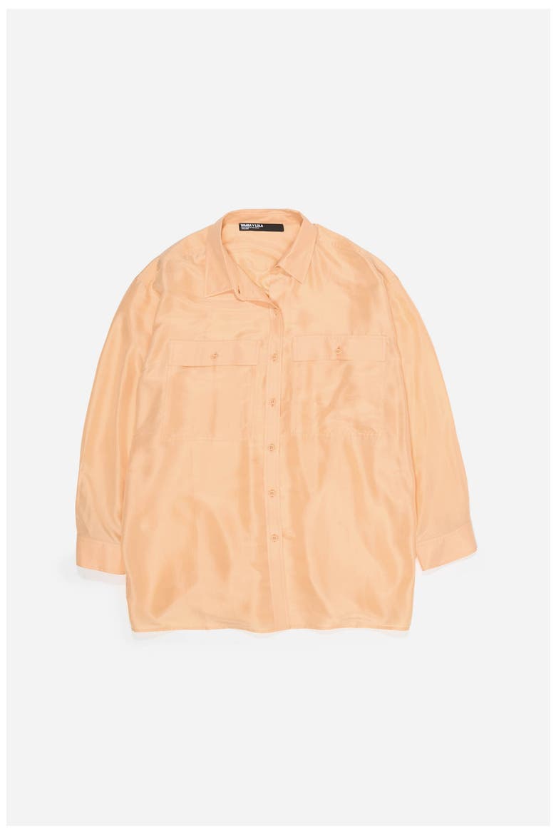 Oversized Silk Long Shirt, Alternate, color, ORANGE