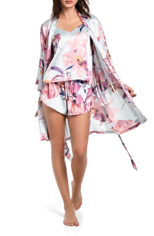 Midnight Bakery Haven Print Satin Short Robe In Blue