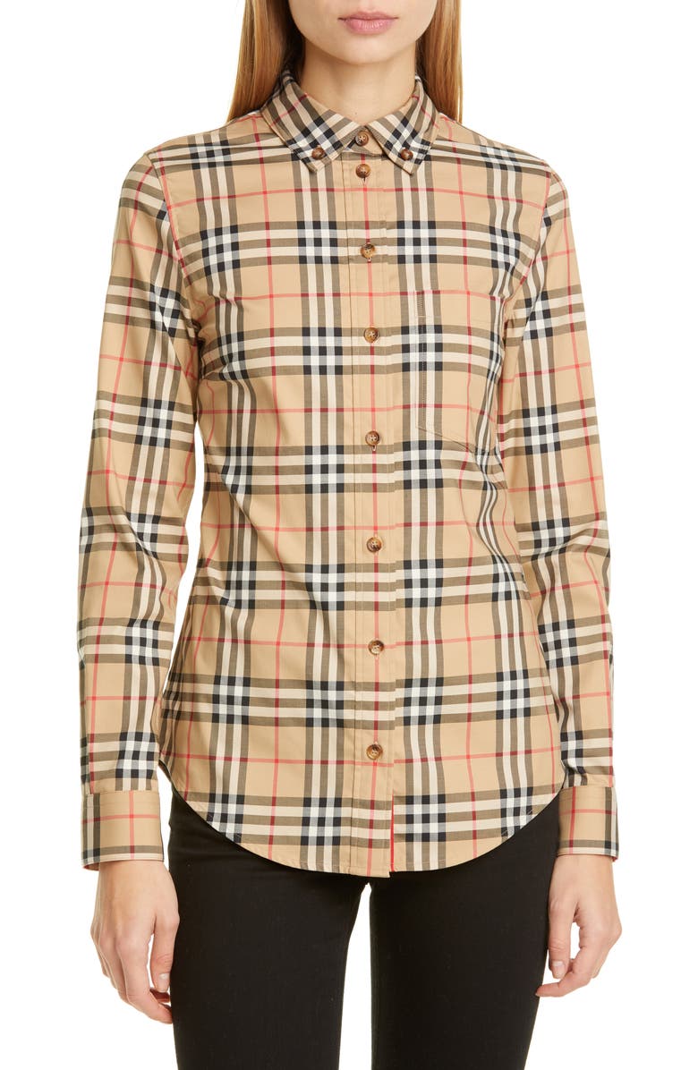 Burberry Lapwing Vintage Check Stretch Cotton Shirt, Main, color, 