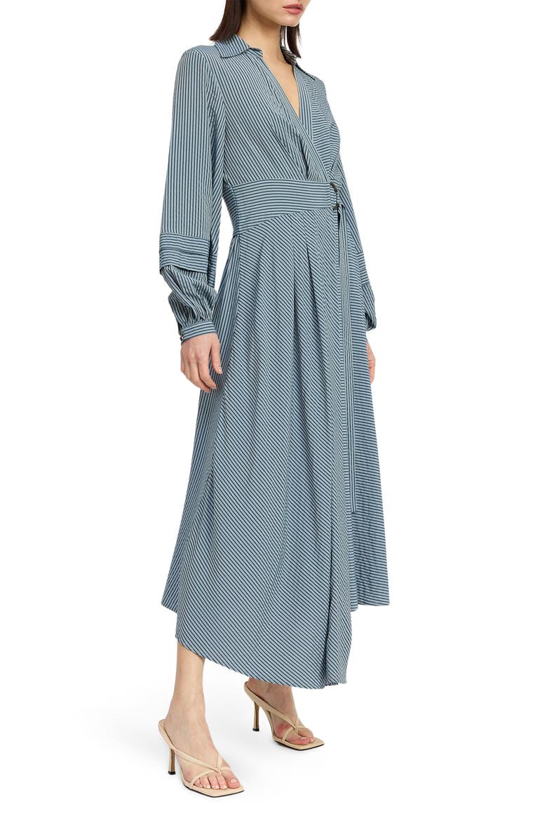 Berenger Stripe Long Sleeve Asymmetric Wrap Shirtdress, Alternate, color, NAVY TONAL