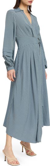 Berenger Stripe Long Sleeve Asymmetric Wrap Shirtdress