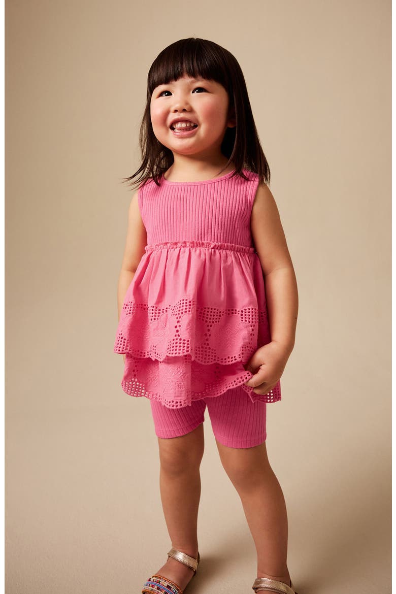 Kids' Frill Floral Eyelet Top & Shorts Set, Alternate, color, PINK
