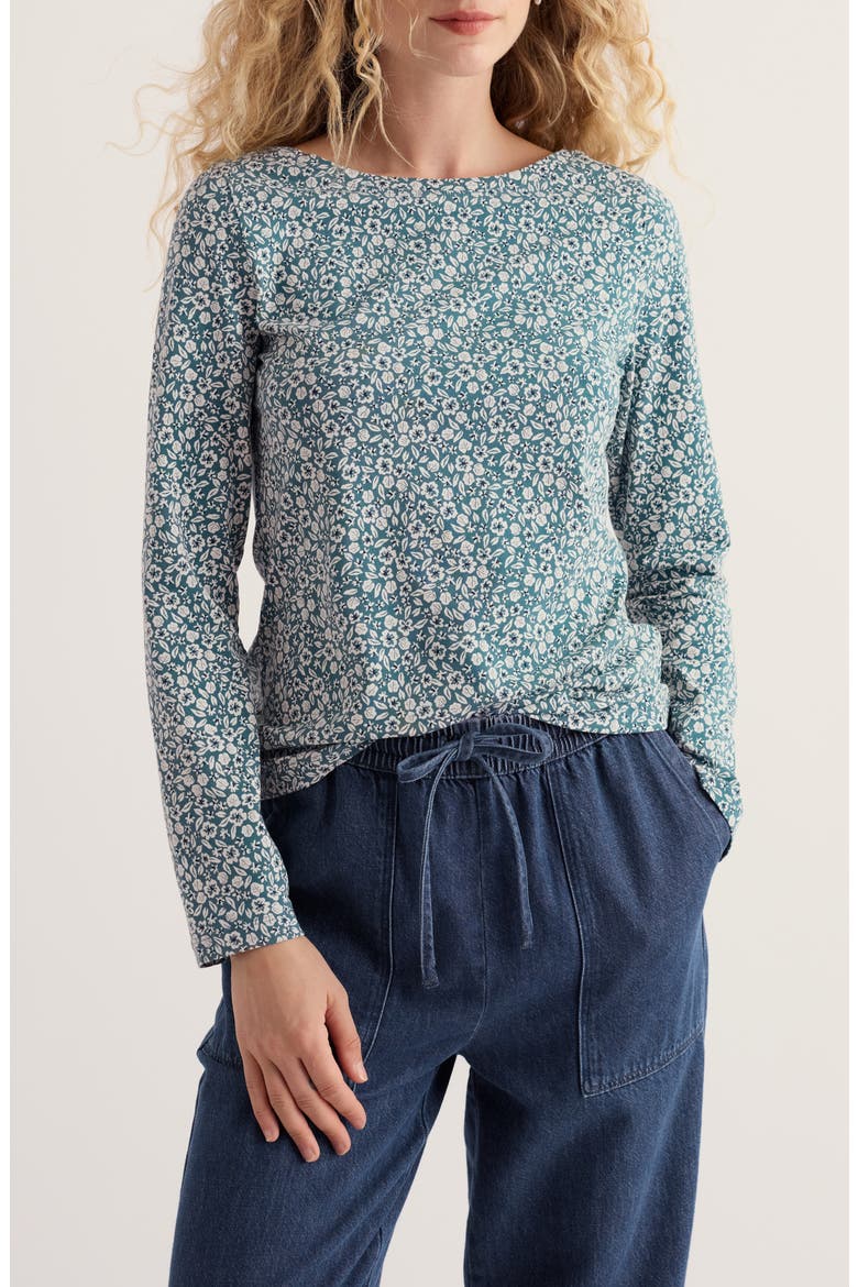 Easel Long Sleeve Organic Cotton T-Shirt, Main, color, PRESSED DITSY ESTUARY