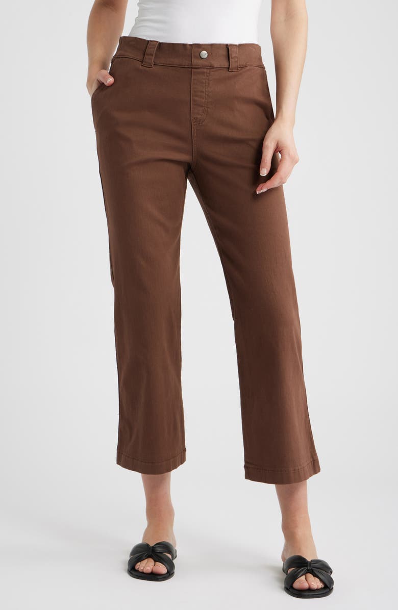 Hue Kick Flare Stretch Cotton Pull-On Pants, Main, color, Shaved Chocolate