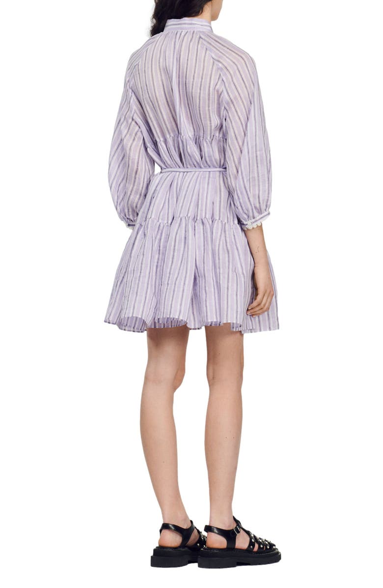 SANDRO Juliana Stripe Linen Blend Shirtdress, Alternate, color, Lilas / Noir