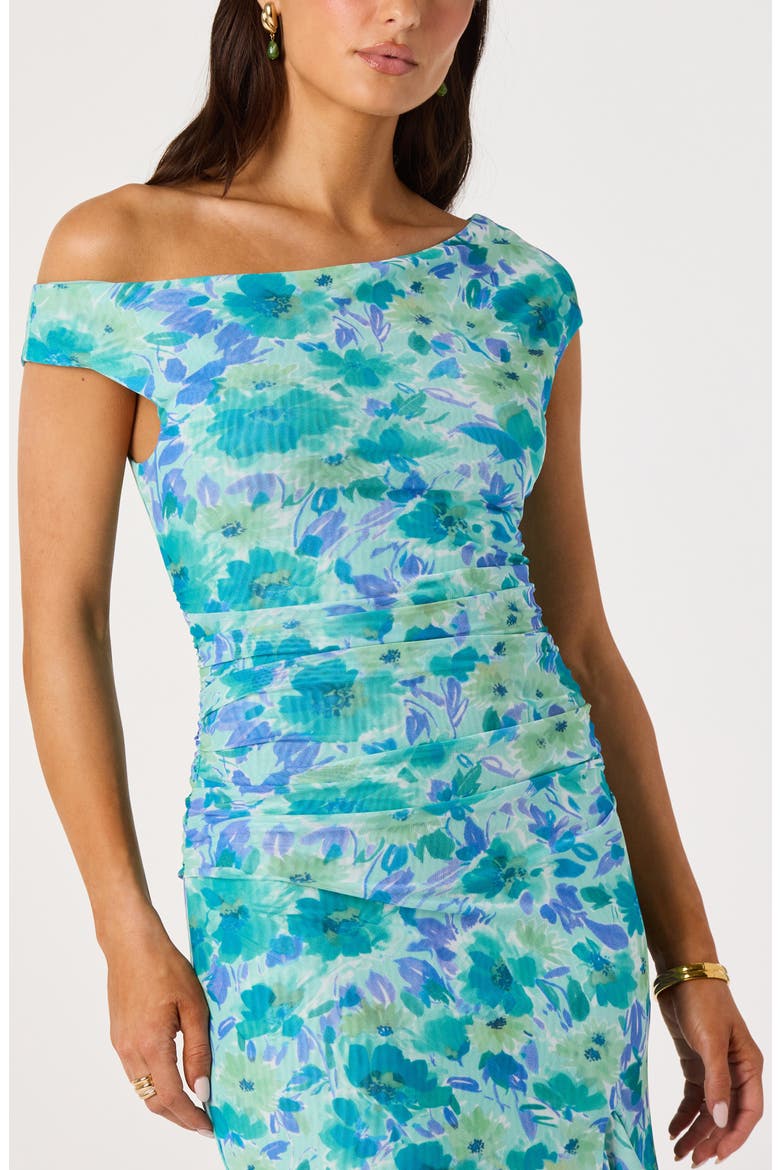 Ruched One-Shoulder Maxi Dress, Alternate, color, BLUE FLORAL
