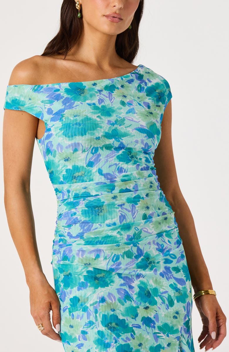 ASTR the Label Ruched One-Shoulder Maxi Dress, Alternate, color, Blue Floral