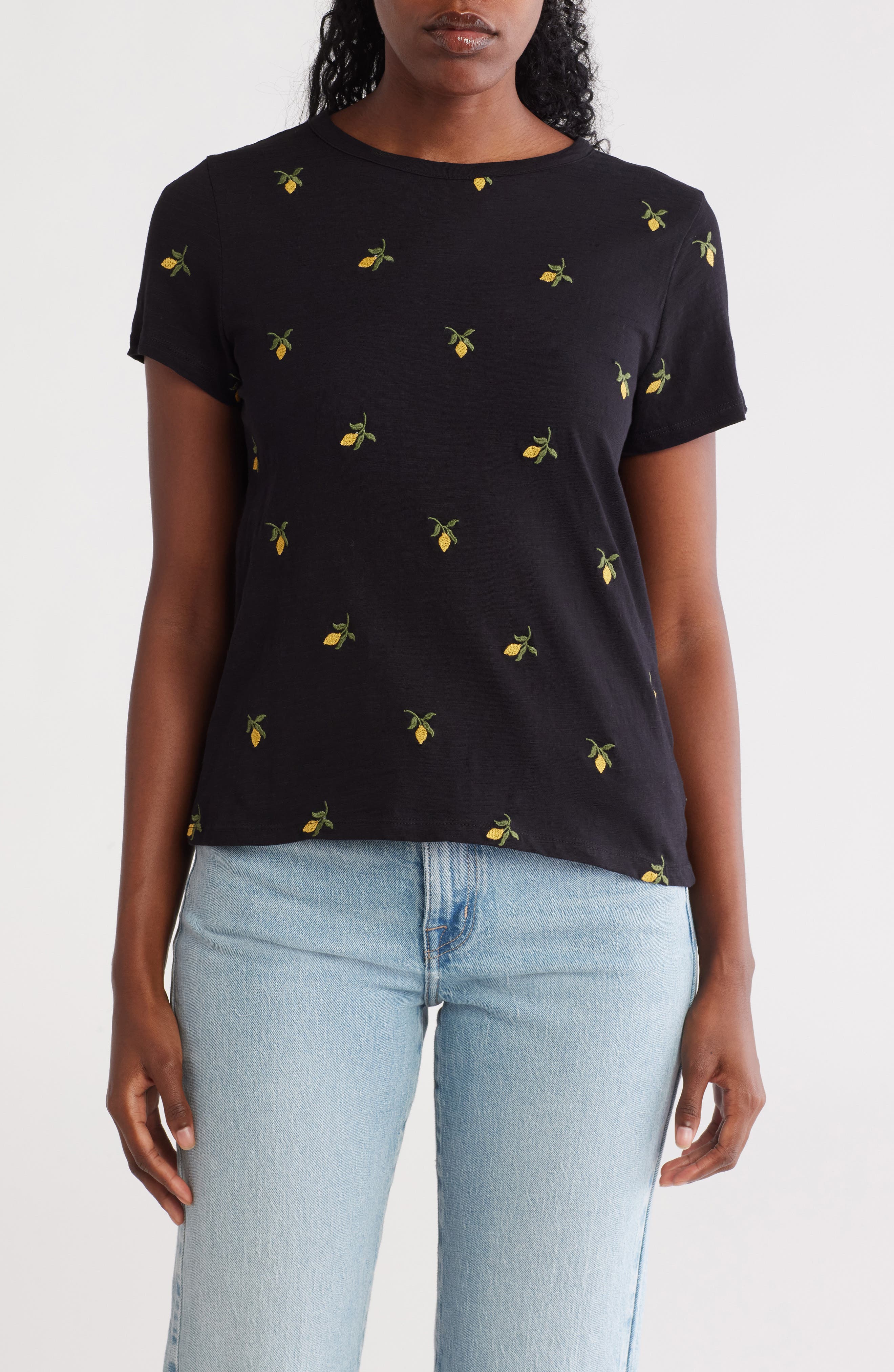 lucky brand black embroidered top