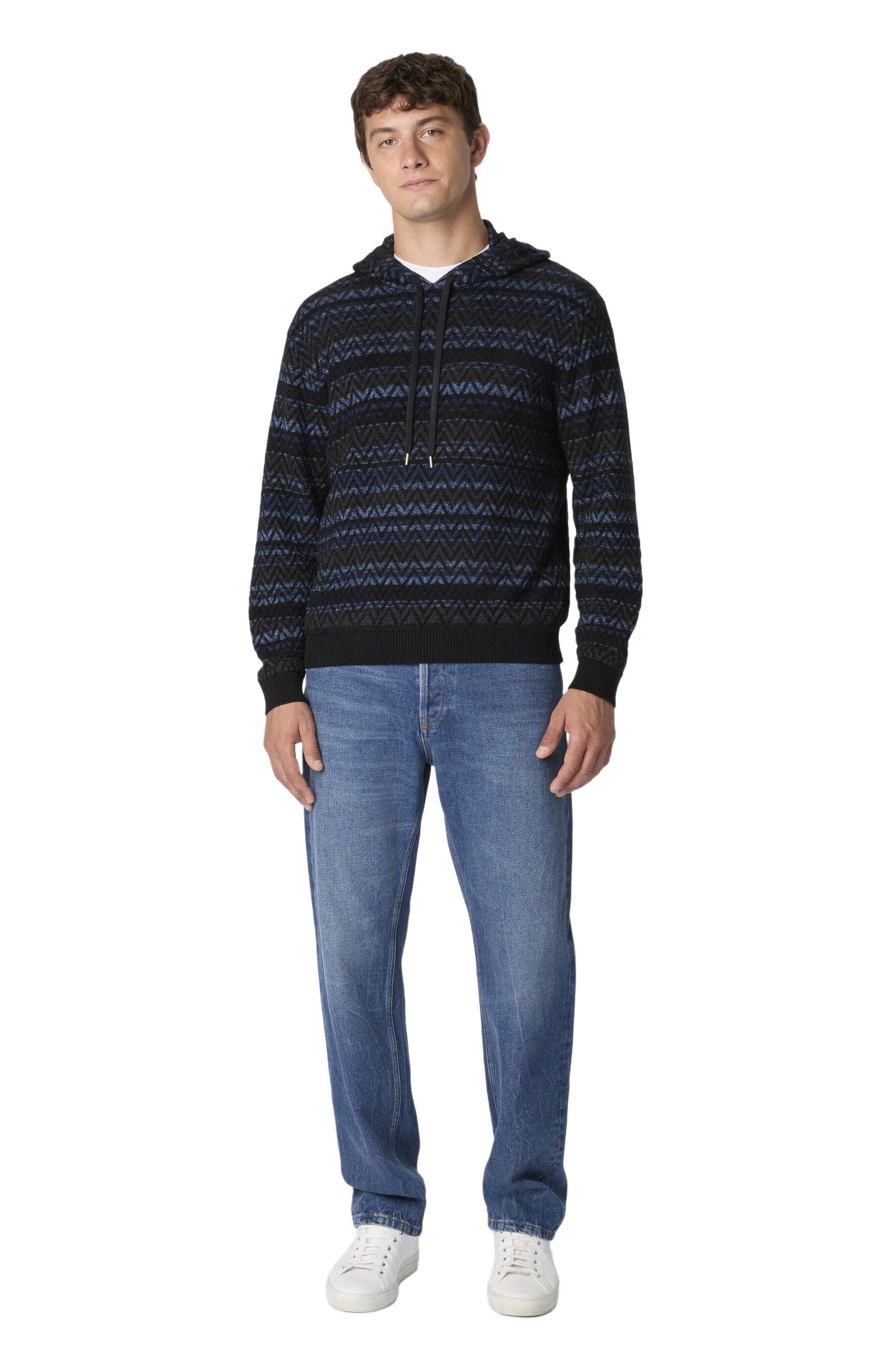 Hooded Sweater In Wool Blend With Zigzag Pattern