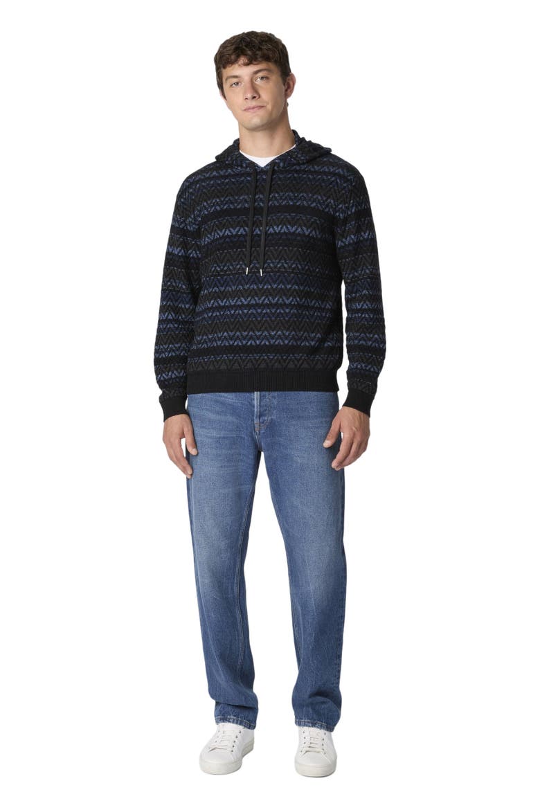 Hooded Sweater In Wool Blend With Zigzag Pattern, Main, color, Black & Blue