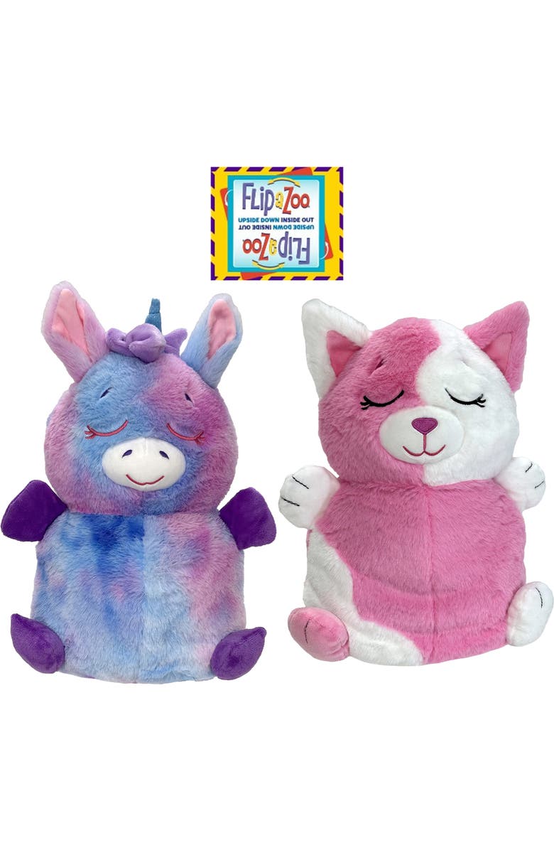 FlipaZoo Upside Down Inside Out Pink Cat, Rainbow Unicorn, 2 In 1 Animal Plush, Alternate, color, Multicolored