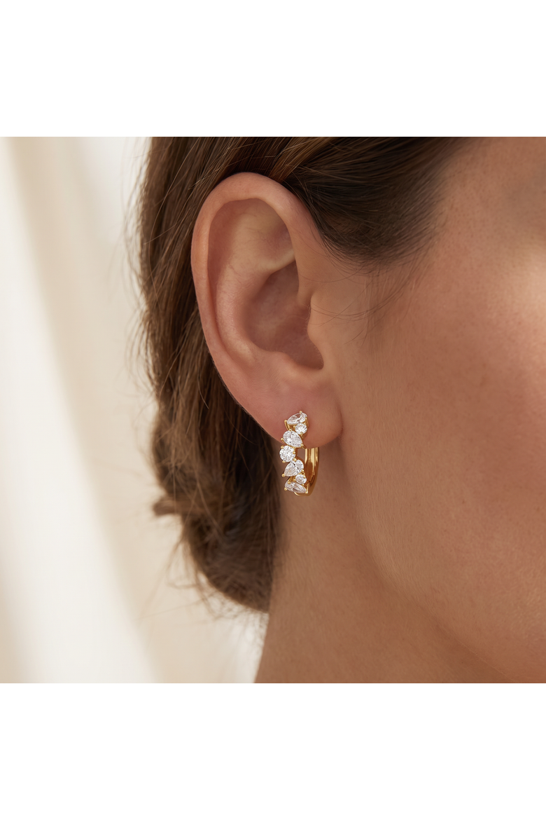 2Ct Pear & Round Ali Diamond Hoops 14k Gold 19mm Earrings Lab Grown, Alternate, color, 14k Yellow Gold